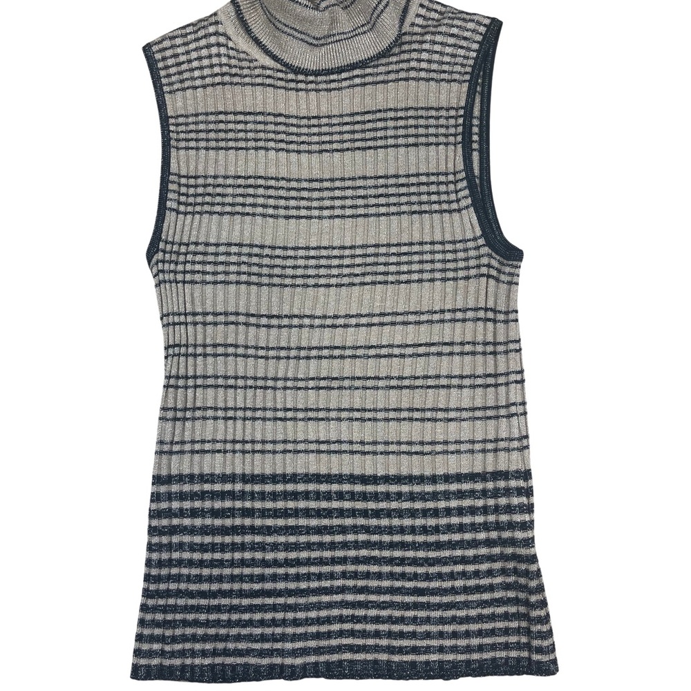 Cable & Gauge Gold Black Knit Top with Stripe Detailing | M